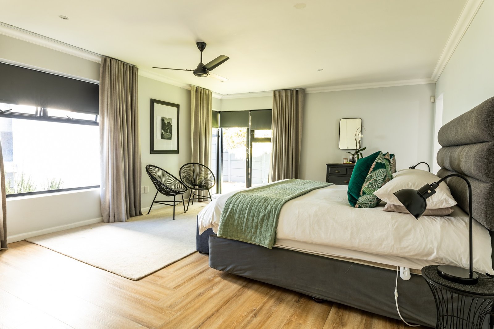 Interior of modern bedroom with furniture at home